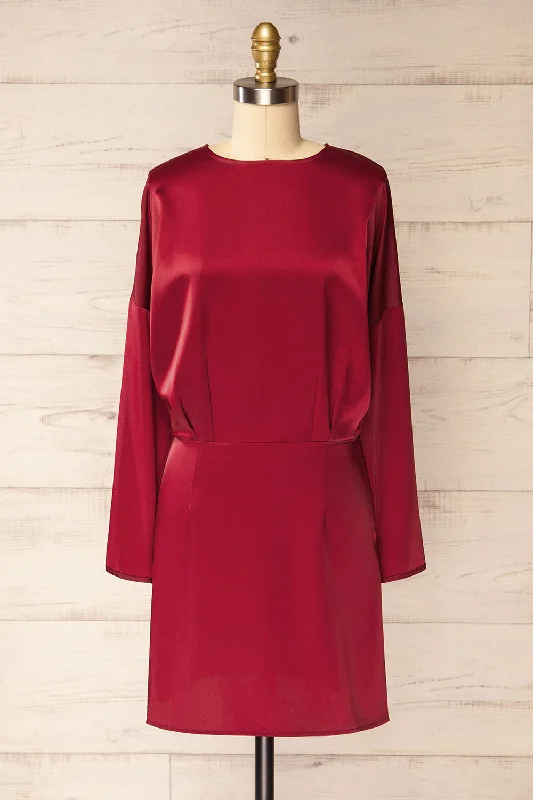 Economical ChoiceCombault Burgundy | Silky Long Sleeved Dress