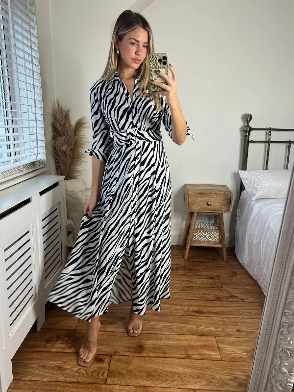 Winter SaleDaphne Belted Shirt Dress / Zebra Print