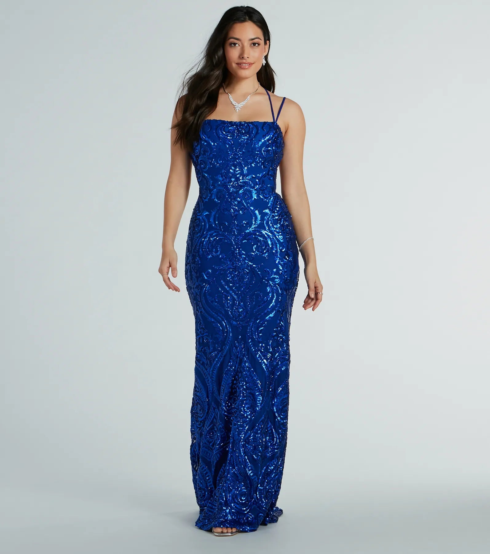 Refer a Friend, Get a DiscountDelaney Lace-Up Mermaid Sequin Formal Dress