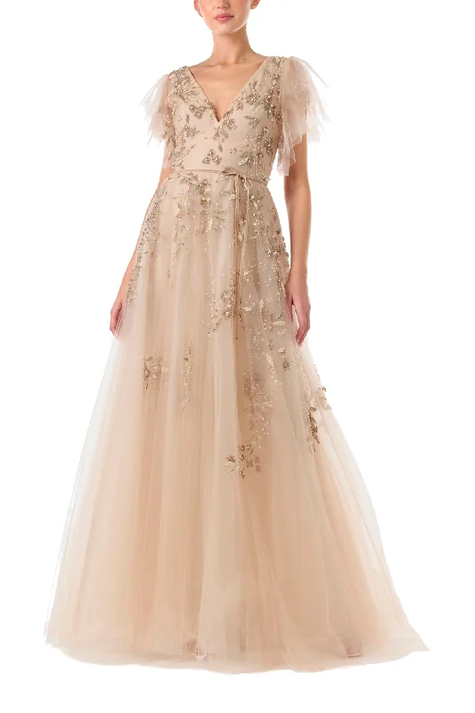 Fall SaleEmbroidered Flutter Sleeve Gown