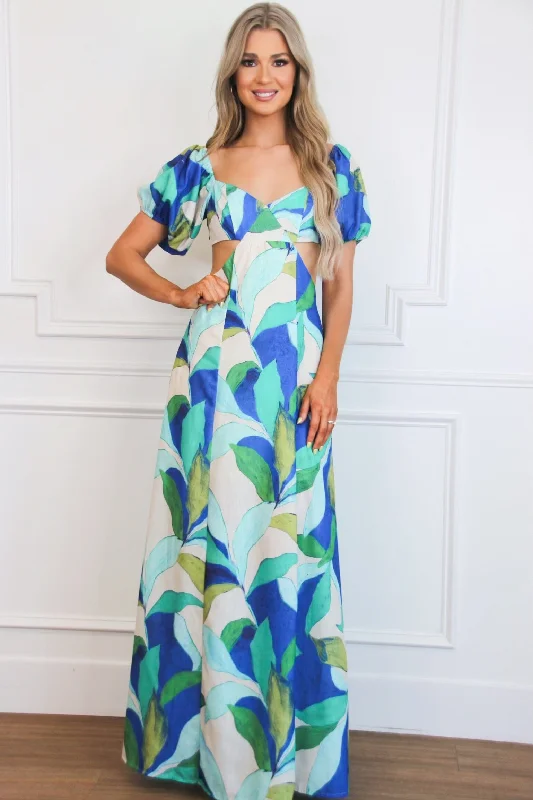 Amazing DiscountsEyes on Paradise Cutout Floral Maxi Dress: Blue Multi