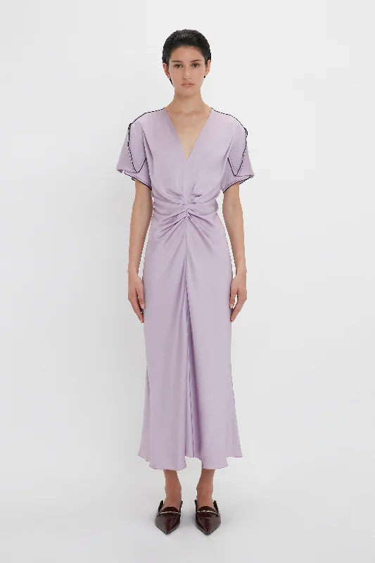 VIP SaleGathered V-Neck Midi Dress In Petunia