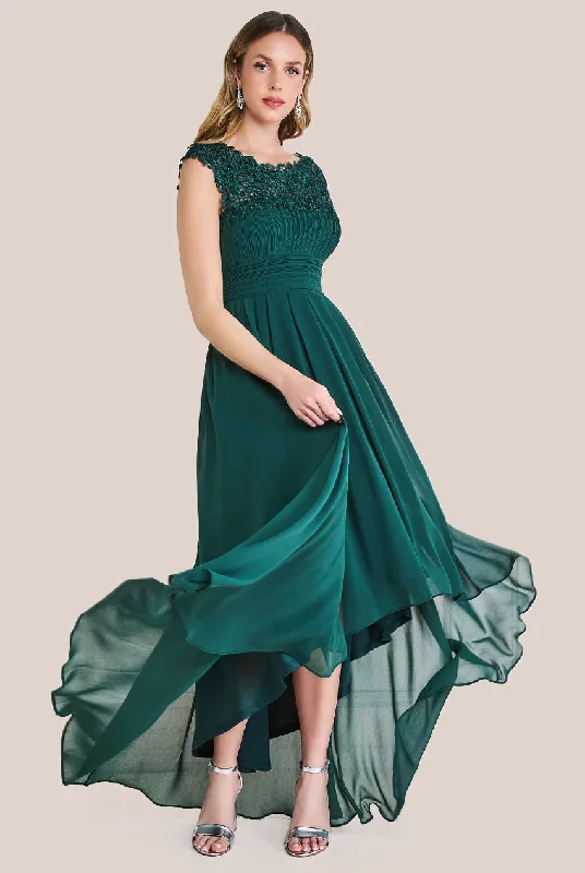 Mother's Day SaleGoddiva Crochet & Pleated Top High Low Maxi - Emerald