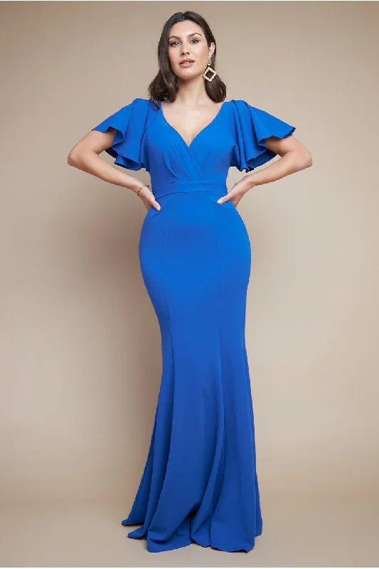 Weekly DealsGoddiva Flared Sleeve Front Wrap Maxi Dress - Royal Blue