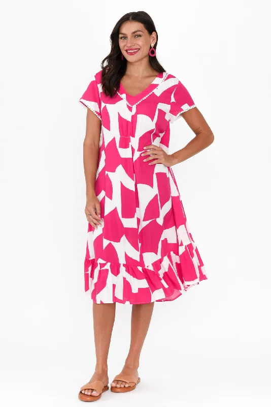 Hot DealsKarlie Pink Abstract V Neck Dress