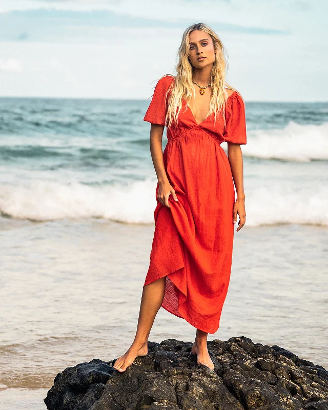 Renew Your Look SaleLove Fade Puff Sleeve Maxi Dress - Sunset Red