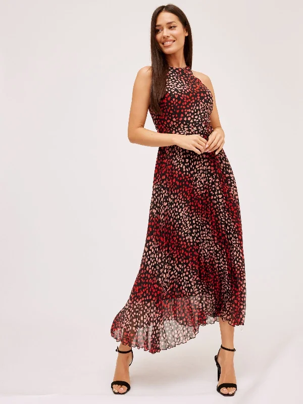 Hidden DiscountLuisa Belted Pleated Maxi Dress / Multi Black Heart