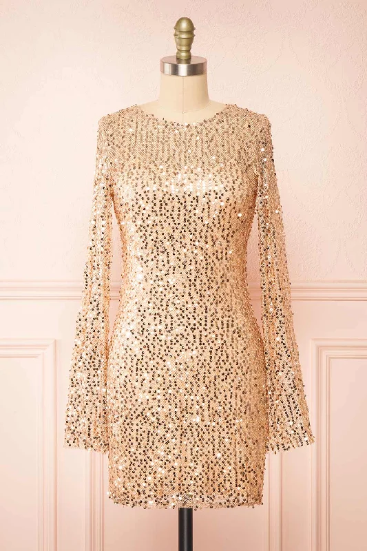 New Customer DiscountLyrissa Rosegold | Short Mesh Sequin Dress