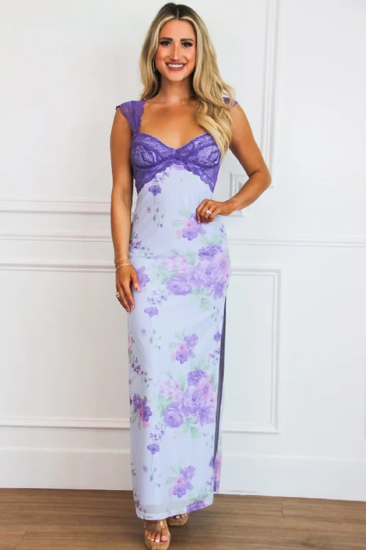 Red Tag SaleMavis Floral Lace Maxi Dress: Light Blue/Purple Multi