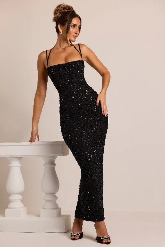 Free Gift with PurchaseEmbellished Strapless Cowl Neck Maxi Dress in Black