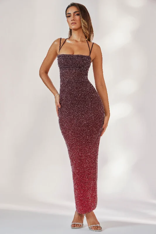 While Supplies LastEmbellished Maxi Dress in Red/Brown Ombré