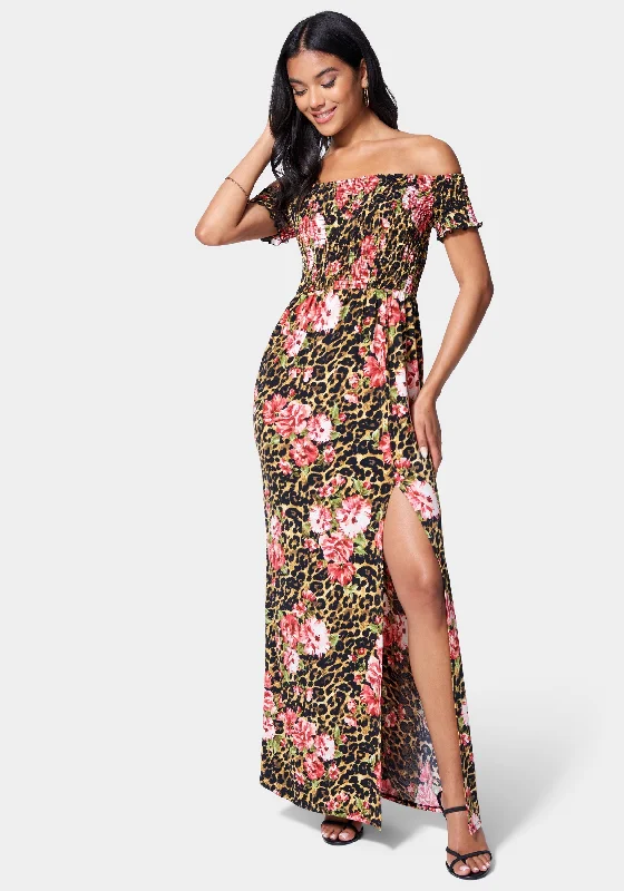 Non - Refundable SaleOff Shoulder Slit Maxi Dress