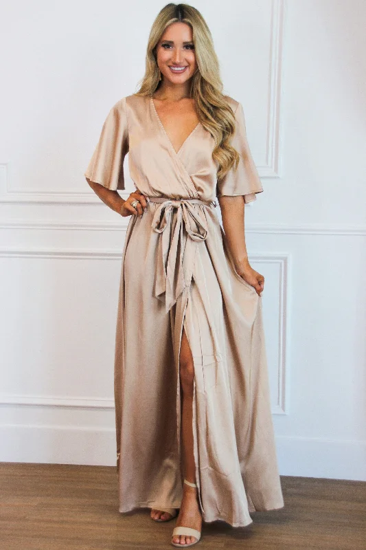 Final SaleRaleigh Satin Maxi Dress: Champagne