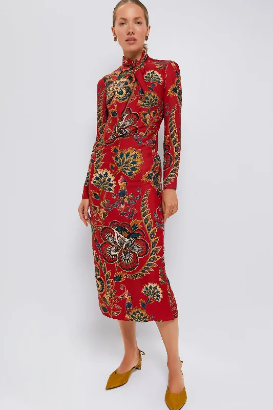 Unbeatable PricesRed Floral Cutout Long Sleeve Midi Dress