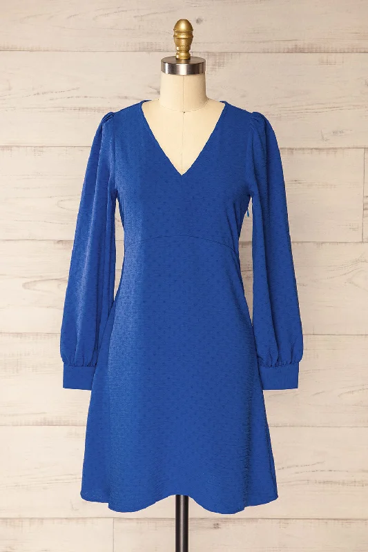 Stock ClearanceRotherham Blue | Short A-line Dress w/ Long Sleeves