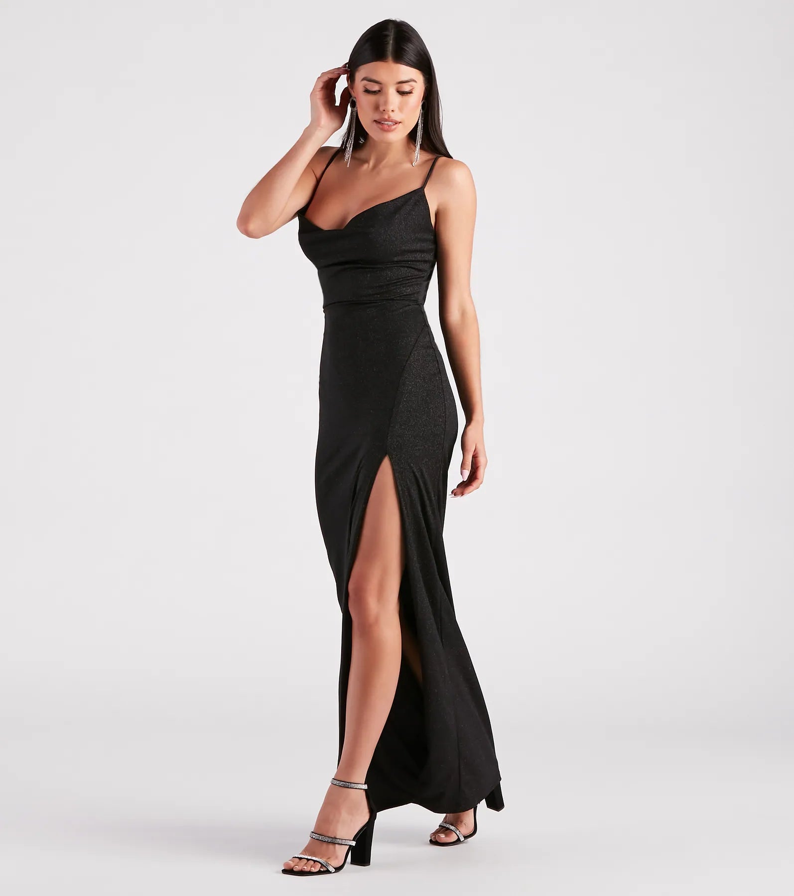 Bargain HuntShelly High Slit Glitter Knit Formal Dress