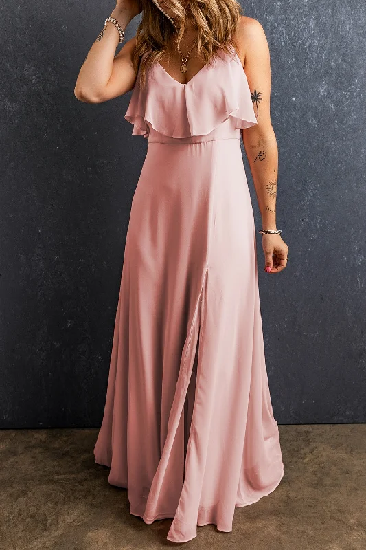 Easy Financing OptionsSlit Ruffled V-Neck Maxi Dress