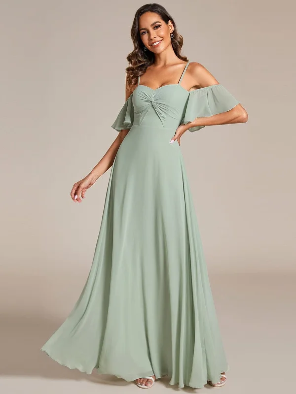 Special DealSpaghetti Strap Sweetheart Chiffon A-line Bridesmaid Dress with Knot