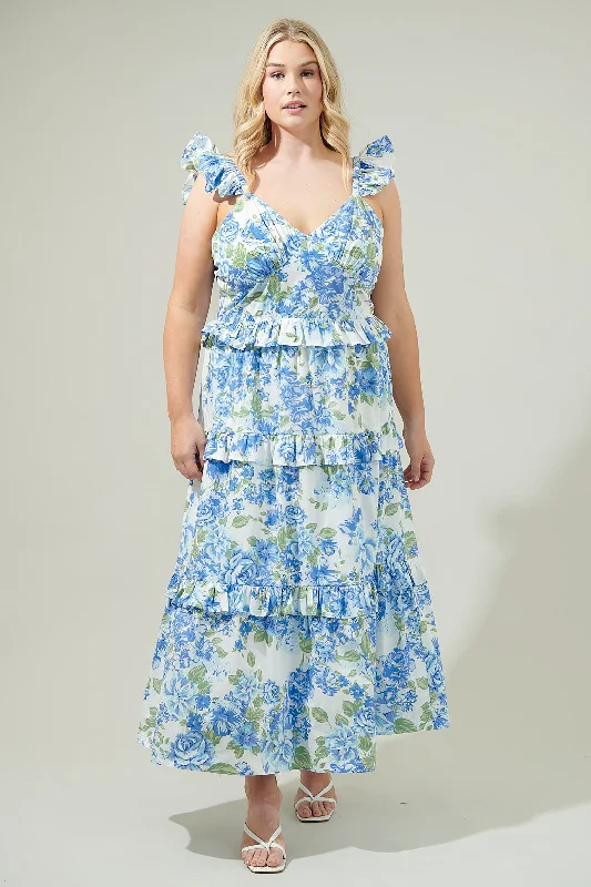 Valentine's Day SaleTruth Be Told Blue Floral Tiered Maxi Dress Curve