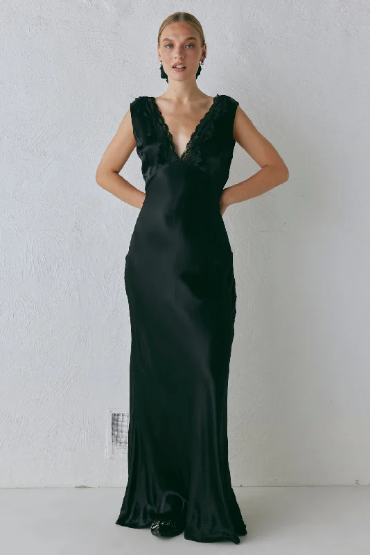 While Supplies LastTully Satin Maxi Dress Black