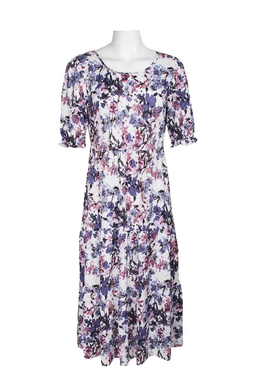 Flash DealsConnected Apparel Short Sleeve Floral Print Dress Sale