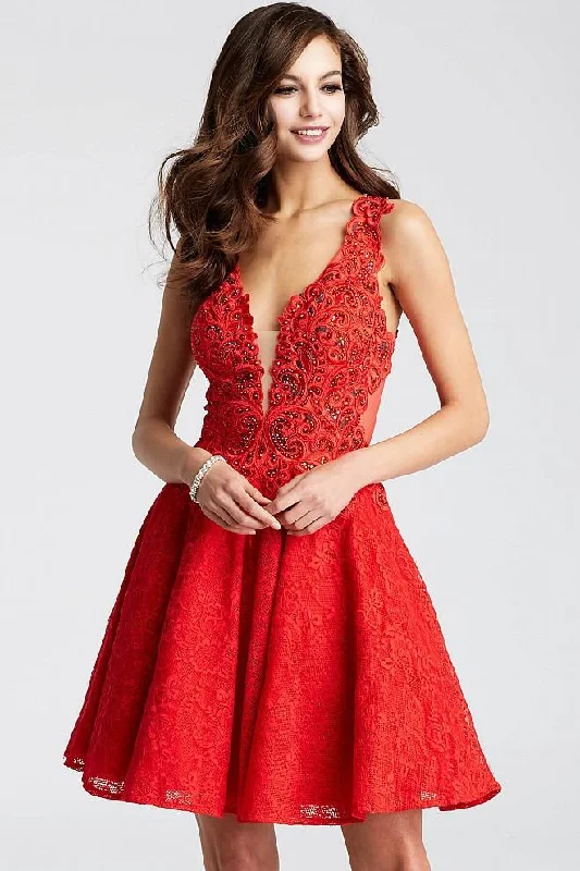 Overstock SaleJVN by Jovani - JVN45264 Lace V-Neck A-Line Dress