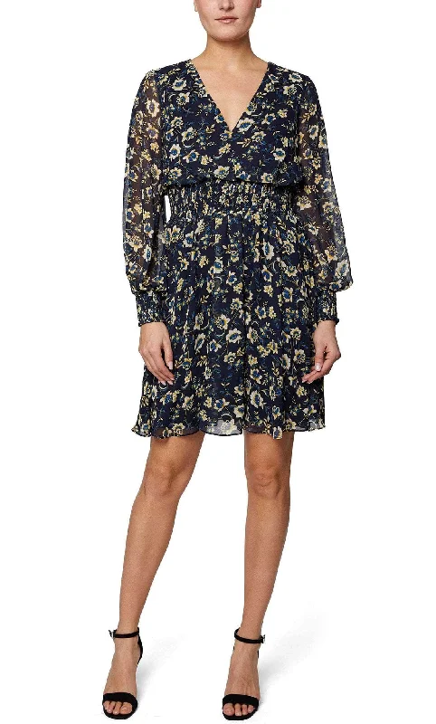 New Customer DiscountLaundry HU05D37 - Floral Printed Long Sleeve Cocktail Dress