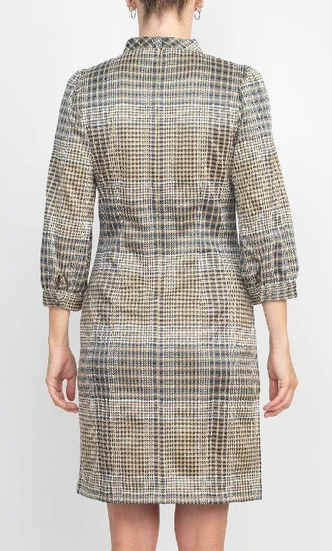 Hot DealsLondon Times T5954M - Long Sleeve Checkered Short Dress