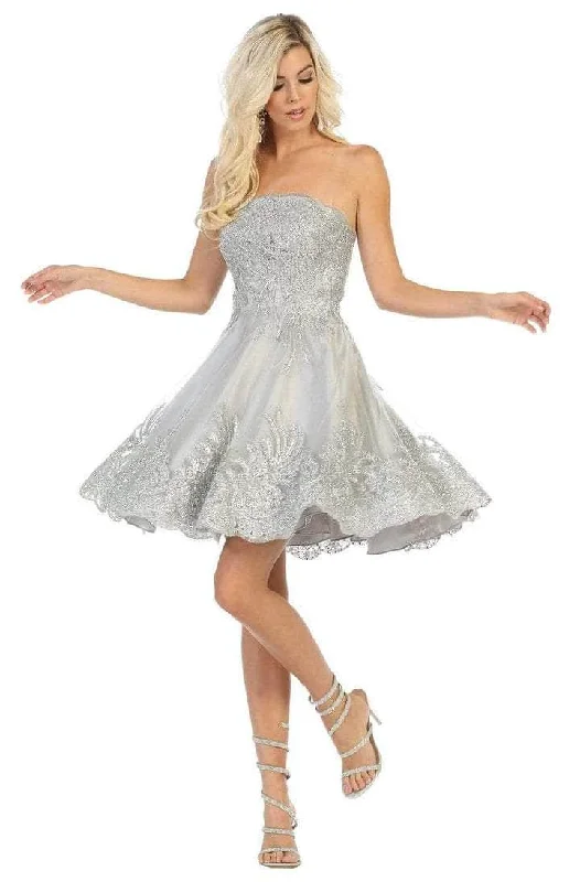 Green Tag SaleMay Queen - Straight Across Lace Cocktail Dress MQ1650 - 1 pc Silver/Silver In Size 8 Available