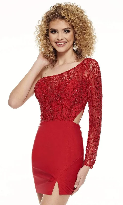 Markdown SaleRachel Allan - 40091 Beaded Asymmetric Neck Fitted Dress