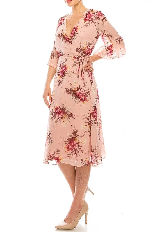 Hourly DealsSandra Darren Floral Printed Midi Faux Wrap Dress