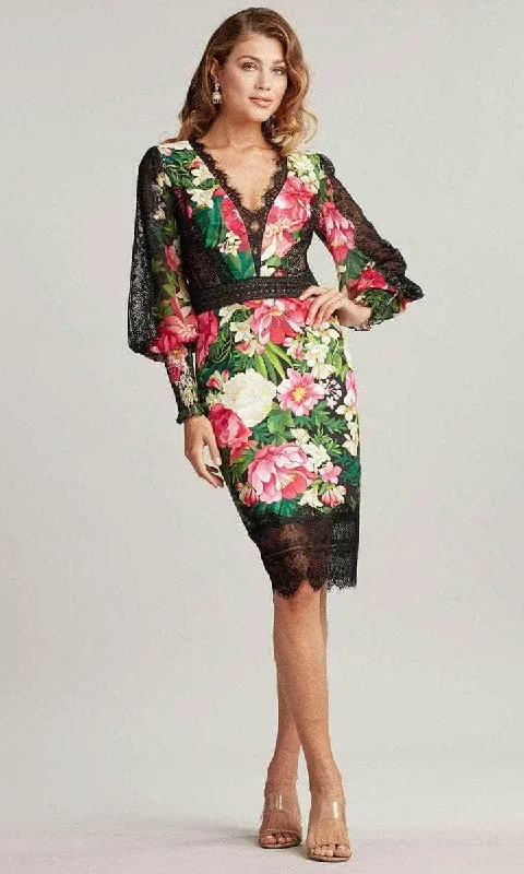 Labor Day SaleTadashi Shoji - Scalloped Lace V-Neck Cocktail Dress BTD21070M - 1 pc Black/Floral in Size 2 Available