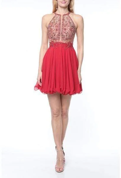 Promotion CodeTerani Couture - 1921H0407 Floral Beaded Halter Short A-Line Dress