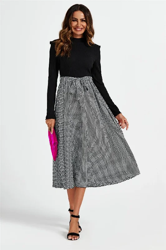 Unbeatable Prices2 In 1 Black & White Houndstooth Printed Midi Dress