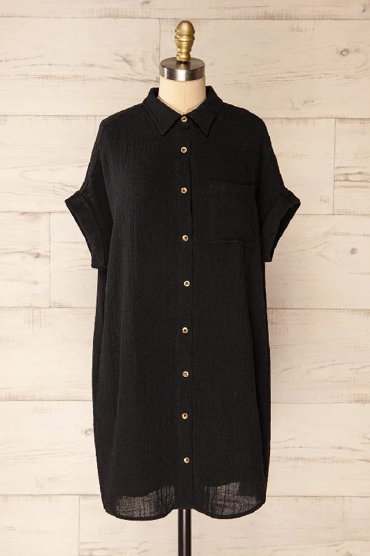 Overstock SaleArles Black | Short Shirt Dress w/ Pockets