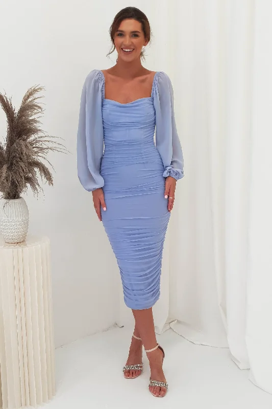 Cyber Monday SaleArletta Long Sleeve Midi Dress | Dusty Blue