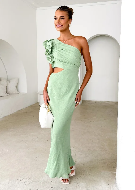 VIP SaleAzra One Shoulder Midi Dress - Sage