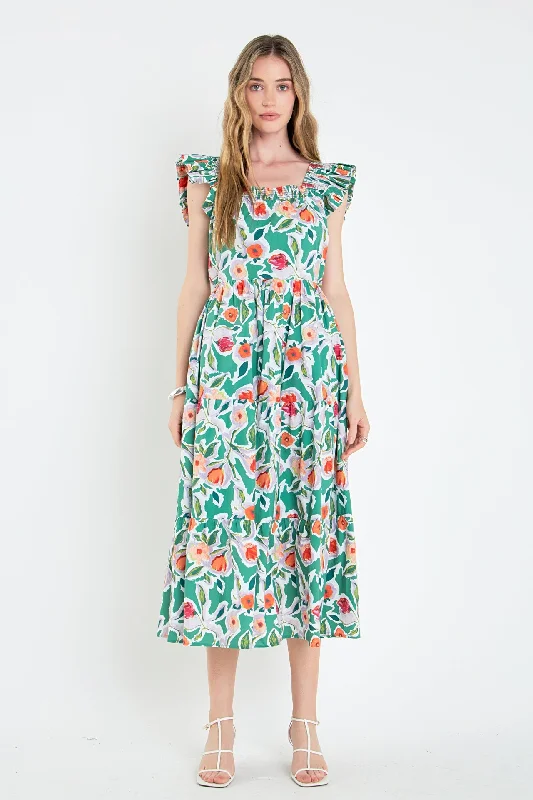 Spring SaleBack Bow Floral Midi Dress