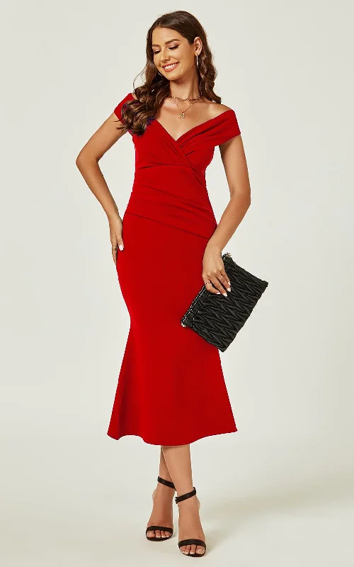 Red Tag SaleBardot Pleated Midi Dress In Red