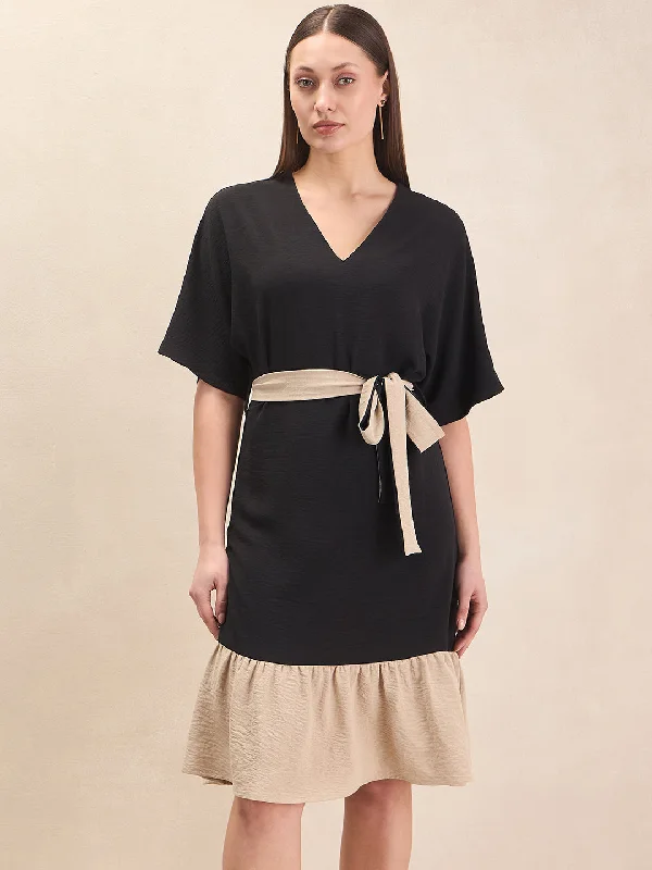 Hourly DealsBlack And Beige Kimono Midi Dress