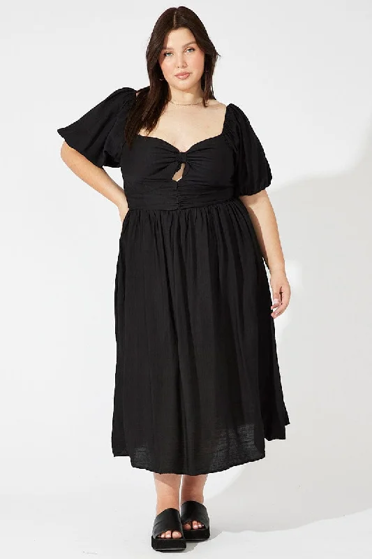 New Customer DiscountBlack Ruched Waist Detail Midi Dress