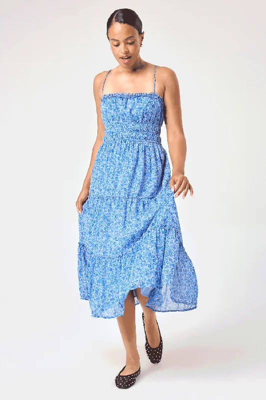 Daily DealsBlue Floral Emma Tier Midi Dress