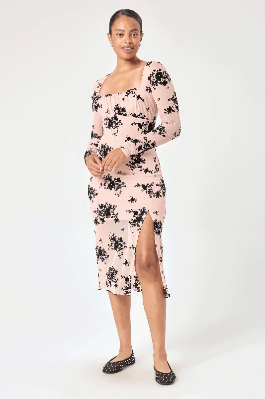 Winter SaleBlush Floral Long Sleeve Mesh Dress