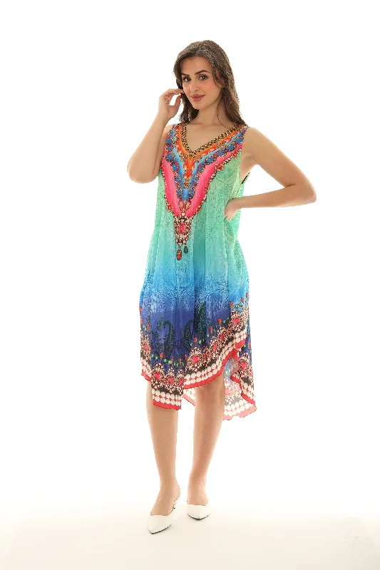 Shop Now, Pay LaterBoho Print V-Neck Mid Length Dress