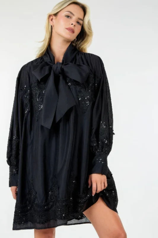 Money - Back GuaranteeHot Girl Take A Bow Sequin Embellished Mini Shirt Dress In Black