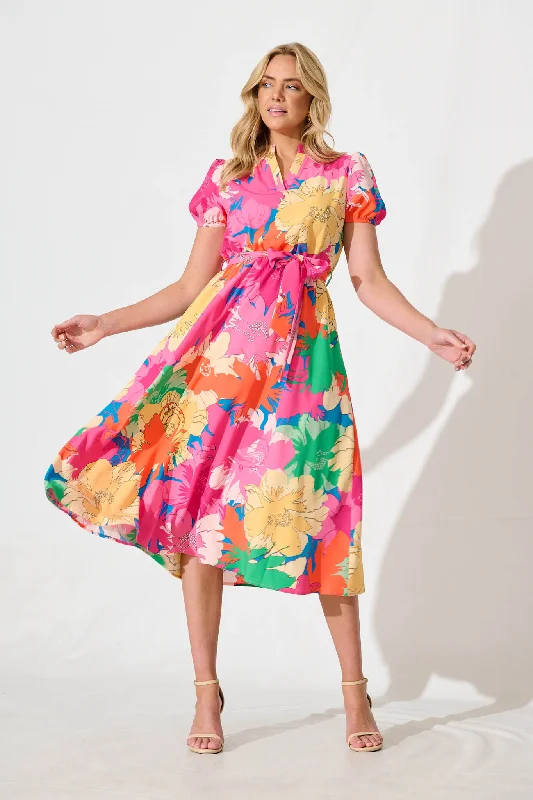 Warehouse SaleCariella Midi Dress in Multi and Pink Floral