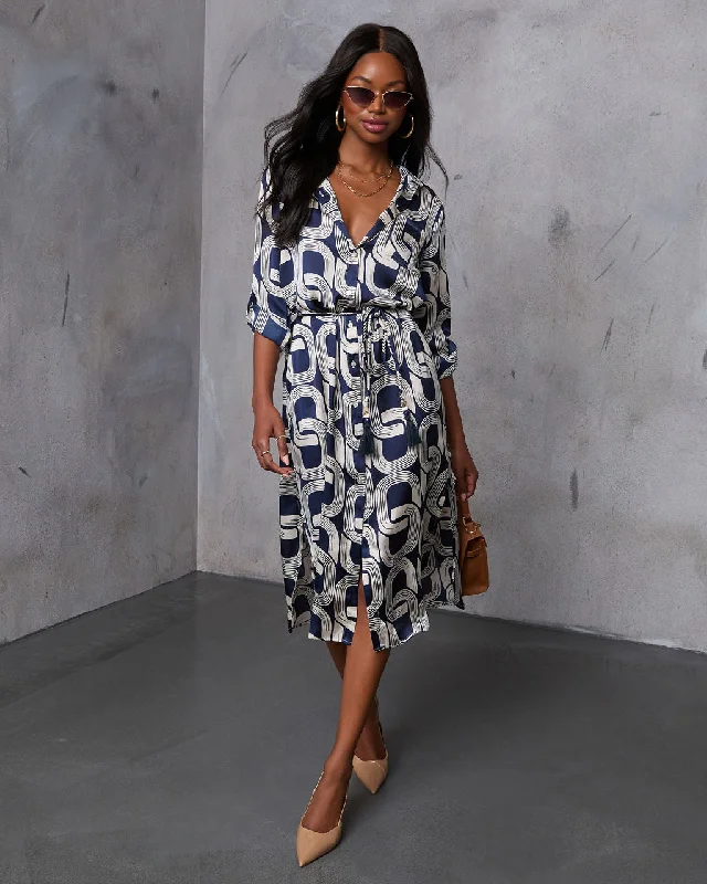 Member's DiscountChantel Waist Tie Printed Midi Dress