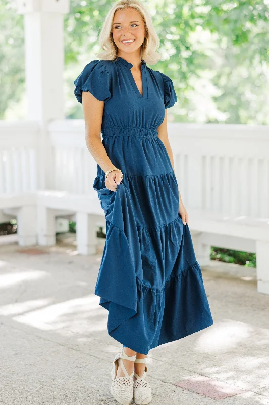 Price SlashComing Back For You Navy Blue Tiered Midi Dress