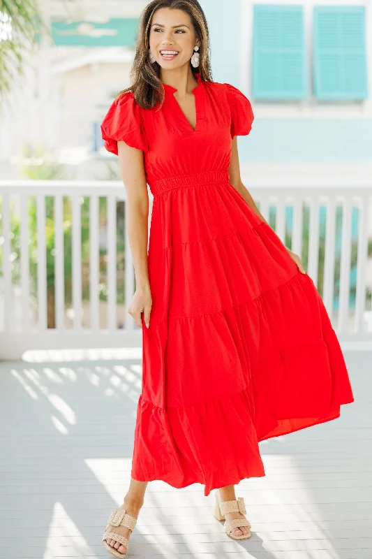 Unbeatable PricesComing Back For You Red Tiered Midi Dress