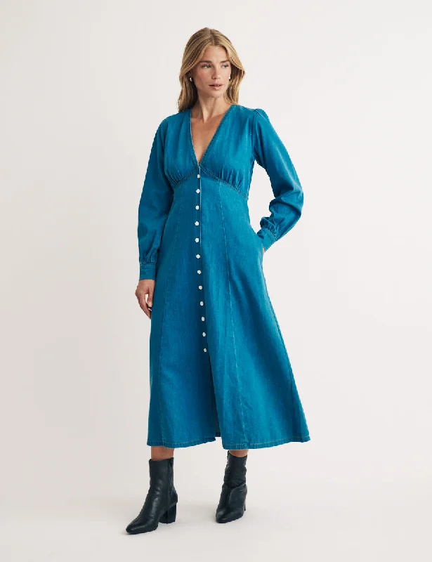 Green Tag SaleMid Wash Denim Shannon Midi Dress